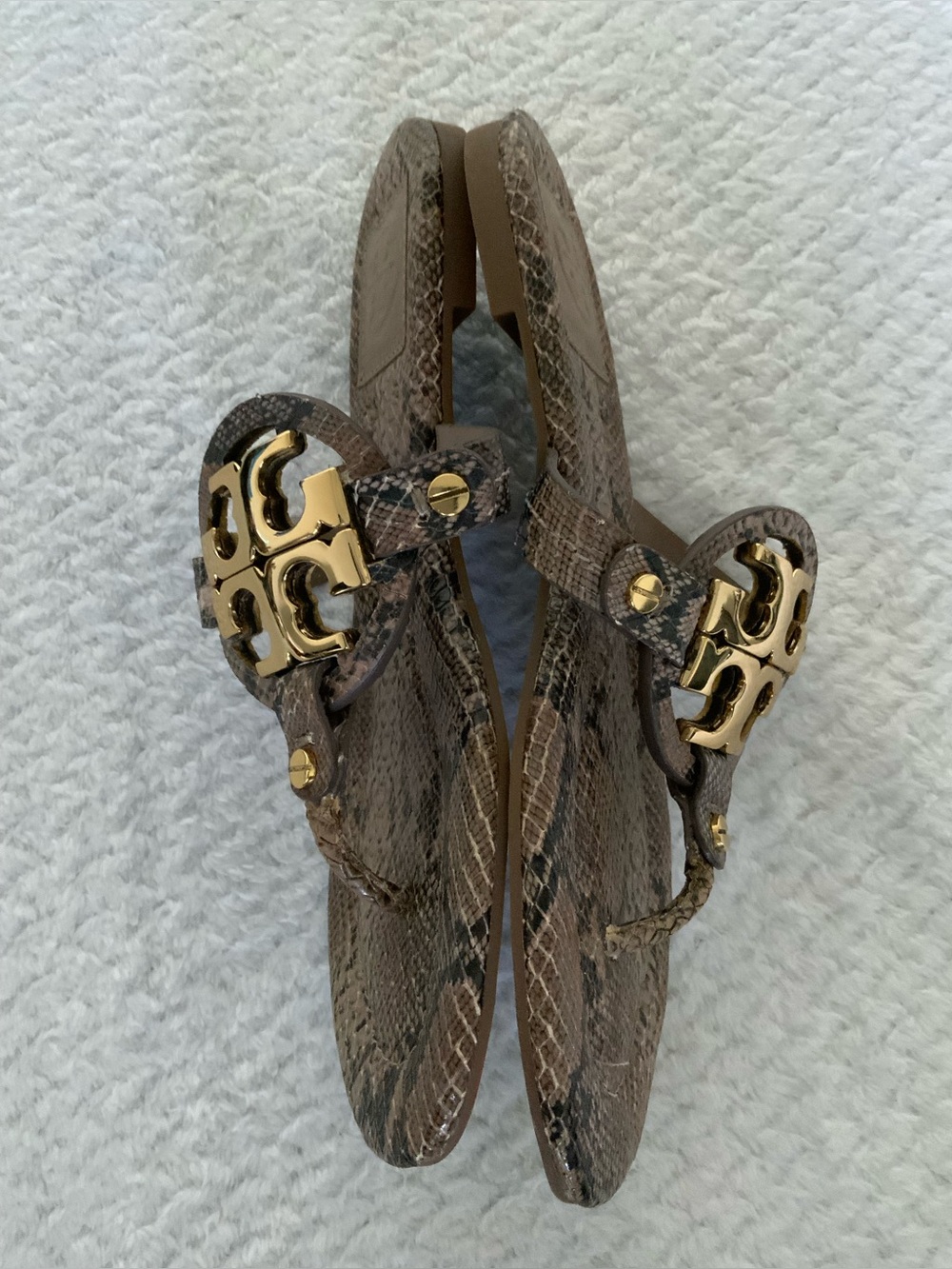 Tory Burch Miller Snake Embossed Leather Sandals - Picture 7 of 12